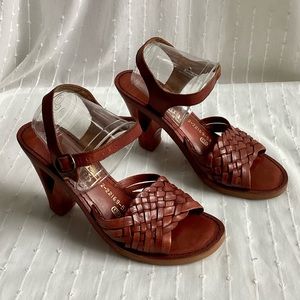 Vintage 70’s leather, wooden heeled clogs - size 7.5 med
